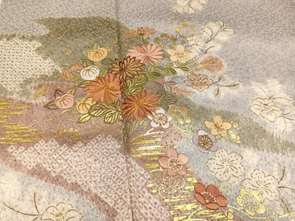平和屋着物●創業460年・千總　訪問着　駒刺繍　絞り　草花文　金彩　正絹　逸品　AABI7360ph