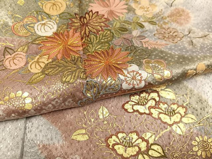 平和屋着物●創業460年・千總　訪問着　駒刺繍　絞り　草花文　金彩　正絹　逸品　AABI7360ph