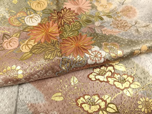 平和屋着物●創業460年・千總　訪問着　駒刺繍　絞り　草花文　金彩　正絹　逸品　AABI7360ph