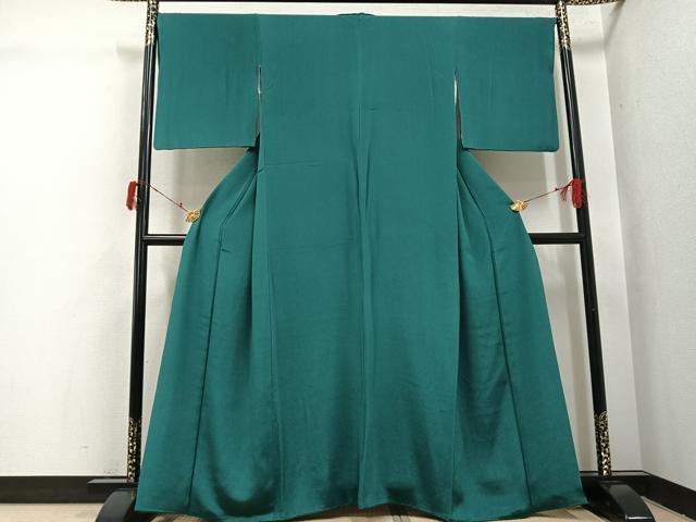 平和屋着物●上質な色無地　木賊色　鬼しぼ縮緬　正絹　逸品　AABI7366ph