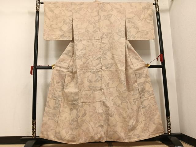 平和屋着物●本場結城紬　重要無形文化財　80亀甲　更紗唐草文　正絹　逸品　AABI7368ph