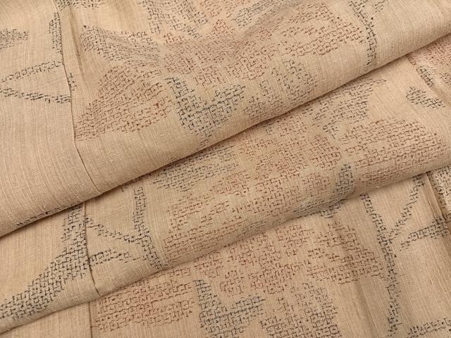 平和屋着物●本場結城紬　重要無形文化財　80亀甲　更紗唐草文　正絹　逸品　AABI7368ph