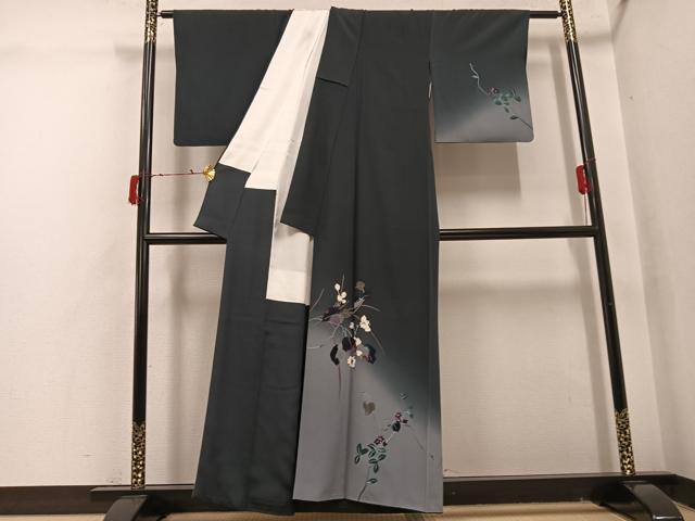 平和屋着物●染色作家　草野一騎　訪問着　枝花文　暈し染め　正絹　逸品　AABI7369ph