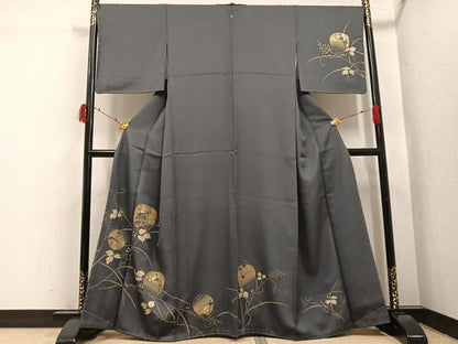平和屋着物●訪問着　竹屋町刺繍　草花文　金彩　正絹　逸品　未使用　AABI7370ph