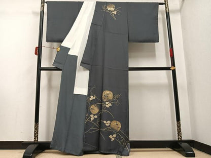 平和屋着物●訪問着　竹屋町刺繍　草花文　金彩　正絹　逸品　未使用　AABI7370ph