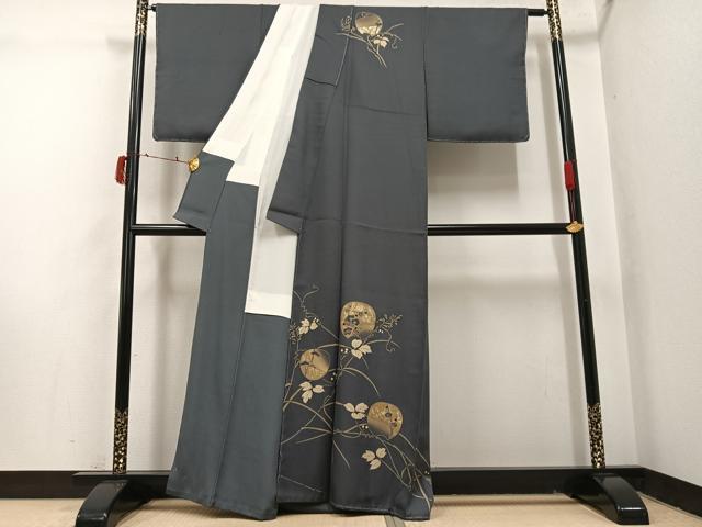 平和屋着物●訪問着　竹屋町刺繍　草花文　金彩　正絹　逸品　未使用　AABI7370ph