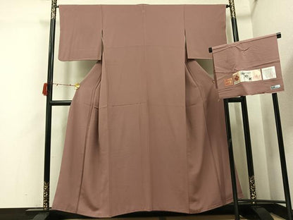 平和屋着物●上質な色無地　堅牢染　御穂衣染　縁喜米万葉赤ごめ　宗伝唐茶色　丹後ちりめん　反端付き　正絹　逸品　未使用　AABI7374ph