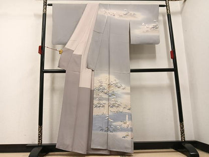 平和屋着物●京友禅の人間国宝　上野為二　訪問着　松竹梅風景文　暈し染め　正絹　逸品　AABI7383ph