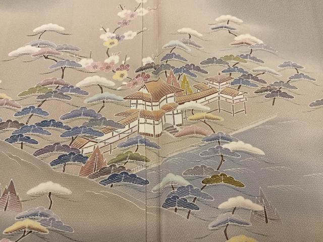 平和屋着物●京友禅の人間国宝　上野為二　訪問着　松竹梅風景文　暈し染め　正絹　逸品　AABI7383ph
