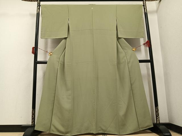 平和屋着物●上質な色無地　黄海松茶色　正絹　逸品　未使用　AABI7385ph