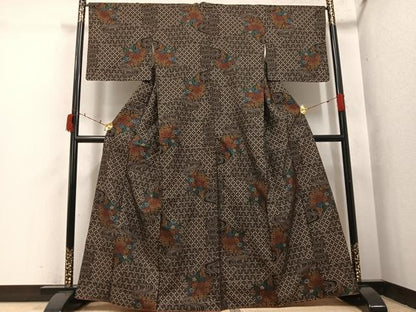 平和屋着物●本場大島紬　カタス9マルキ　流水吉祥花文　正絹　逸品　AABI7388ph