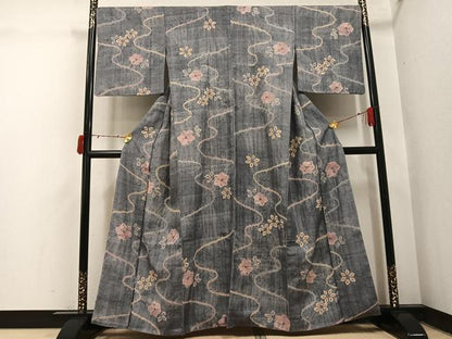 平和屋着物●生紬　絞り　流水花文　正絹　逸品　AABI7392ph