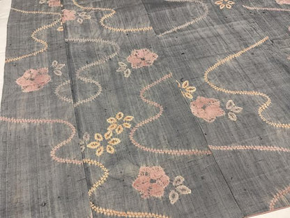 平和屋着物●生紬　絞り　流水花文　正絹　逸品　AABI7392ph