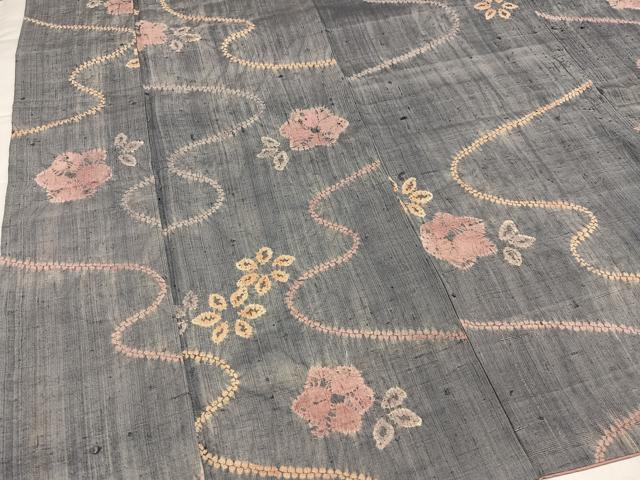 平和屋着物●生紬　絞り　流水花文　正絹　逸品　AABI7392ph