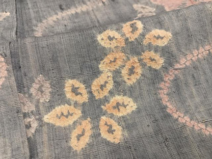 平和屋着物●生紬　絞り　流水花文　正絹　逸品　AABI7392ph