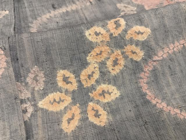 平和屋着物●生紬　絞り　流水花文　正絹　逸品　AABI7392ph