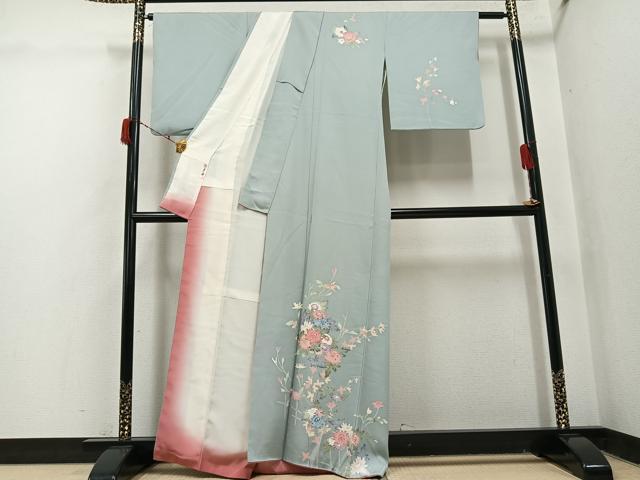 平和屋着物●本加賀友禅作家　岡本幸治　訪問着　枝花文　正絹　逸品　AABI7397ph