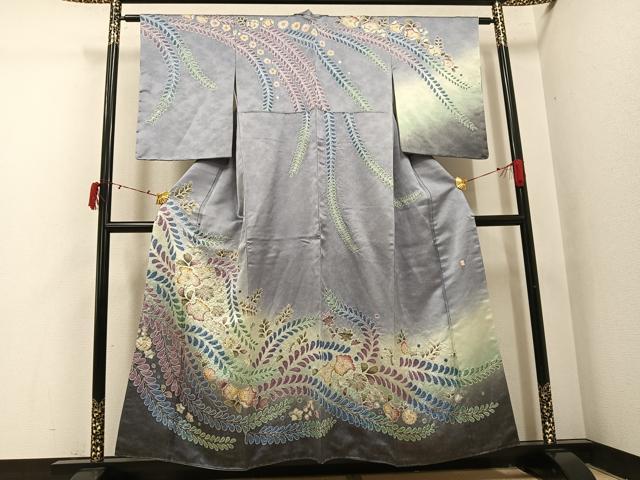 平和屋着物●訪問着　作家物　辻が花　絞り　暈し染め　銀通し地　正絹　逸品　AABI7399ph