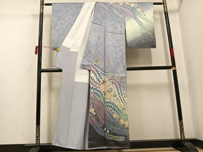 平和屋着物●訪問着　作家物　辻が花　絞り　暈し染め　銀通し地　正絹　逸品　AABI7399ph