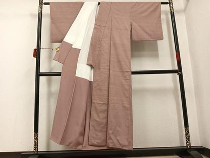 平和屋着物●結城紬　色無地　丁子茶色　正絹　逸品　AABI7400ph