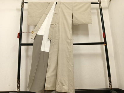 平和屋着物●上質な紬　色無地　白橡色　正絹　逸品　AABI7401ph