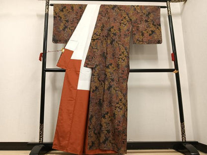 平和屋着物●本場大島紬　染大島　草花文　正絹　逸品　未使用　AABI7404ph