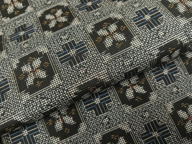 平和屋着物●本場村山大島紬　市松花文　正絹　逸品　AABI7405ph