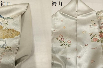 平和屋着物●訪問着　駒刺繍　松竹梅鴛鴦草花文　金彩　正絹　逸品　AABI7406ph