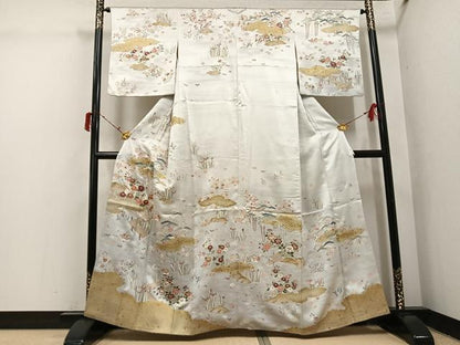 平和屋着物●訪問着　駒刺繍　松竹梅鴛鴦草花文　金彩　正絹　逸品　AABI7406ph