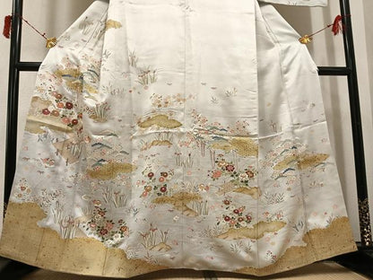 平和屋着物●訪問着　駒刺繍　松竹梅鴛鴦草花文　金彩　正絹　逸品　AABI7406ph