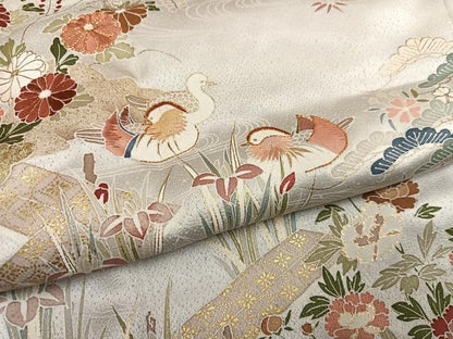 平和屋着物●訪問着　駒刺繍　松竹梅鴛鴦草花文　金彩　正絹　逸品　AABI7406ph