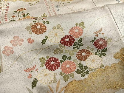 平和屋着物●訪問着　駒刺繍　松竹梅鴛鴦草花文　金彩　正絹　逸品　AABI7406ph