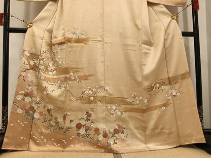 平和屋着物●訪問着　友禅　駒刺繍　枝花文　金彩　正絹　逸品　AABI7407ph