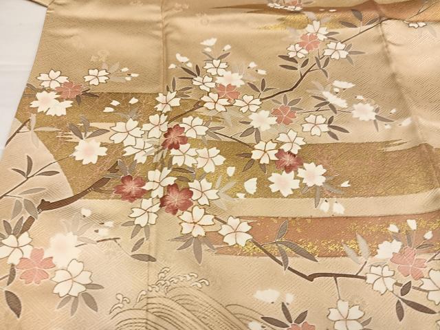 平和屋着物●訪問着　友禅　駒刺繍　枝花文　金彩　正絹　逸品　AABI7407ph