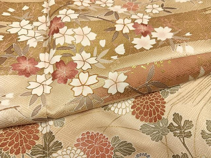 平和屋着物●訪問着　友禅　駒刺繍　枝花文　金彩　正絹　逸品　AABI7407ph