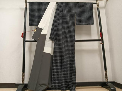平和屋着物●上質な紬　格子　ますいわ屋扱い　正絹　逸品　未使用　AABI7408ph