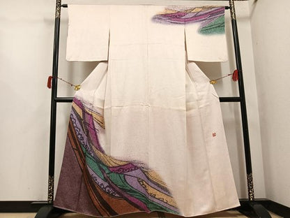 平和屋着物●中嶋まさひろ 蝋彩染作家　訪問着　幾何学文様　暈し染め　正絹　逸品　AABI7409ph