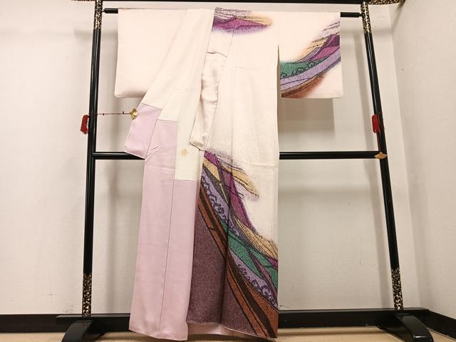 平和屋着物●中嶋まさひろ 蝋彩染作家　訪問着　幾何学文様　暈し染め　正絹　逸品　AABI7409ph