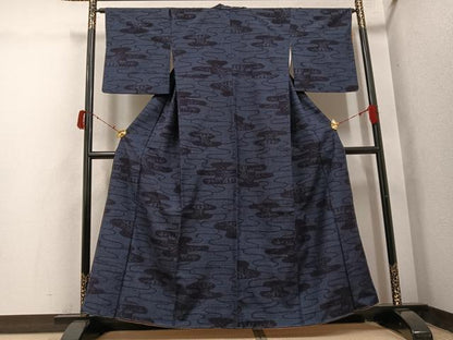 平和屋着物●結城紬　80亀甲　流水笹文　正絹　逸品　未使用　AABI7411ph