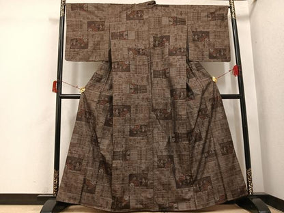 平和屋着物●本場大島紬　カタス9マルキ　色紙草花文　正絹　逸品　未使用　AABI7412ph