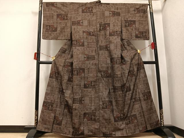 平和屋着物●本場大島紬　カタス9マルキ　色紙草花文　正絹　逸品　未使用　AABI7412ph