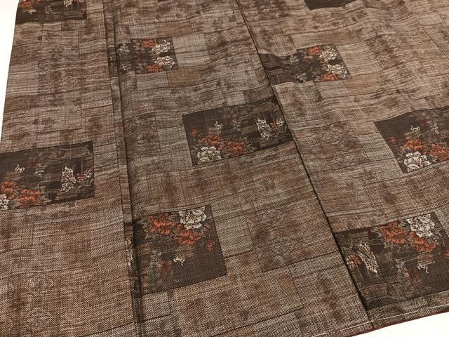 平和屋着物●本場大島紬　カタス9マルキ　色紙草花文　正絹　逸品　未使用　AABI7412ph