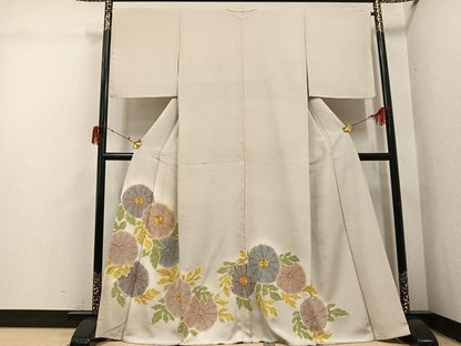 平和屋着物●豪華色留袖　駒刺繍　菊　暈し染め　金彩　正絹　逸品　AABI7413ph