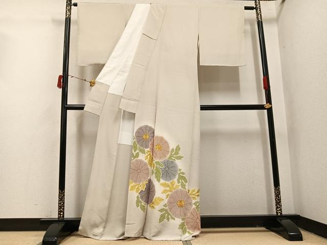 平和屋着物●豪華色留袖　駒刺繍　菊　暈し染め　金彩　正絹　逸品　AABI7413ph