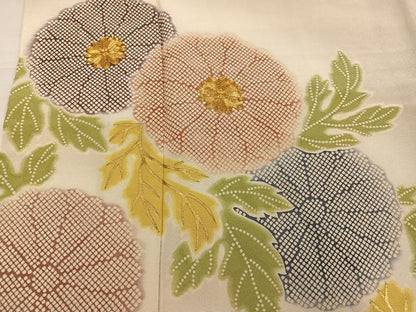 平和屋着物●豪華色留袖　駒刺繍　菊　暈し染め　金彩　正絹　逸品　AABI7413ph