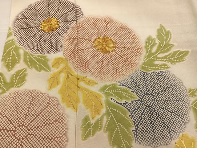 平和屋着物●豪華色留袖　駒刺繍　菊　暈し染め　金彩　正絹　逸品　AABI7413ph