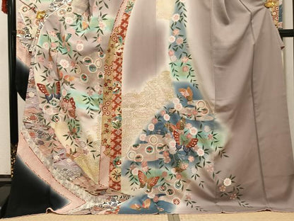 平和屋着物●豪華振袖　花蝶文　暈し染め　金銀彩　正絹　逸品　AABI7418ph