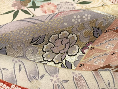 平和屋着物●豪華振袖　花蝶文　暈し染め　金銀彩　正絹　逸品　AABI7418ph