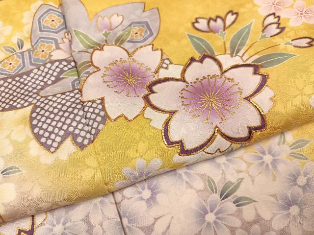 平和屋着物●豪華振袖　駒刺繍　舞花文　暈し染め　金彩　正絹　逸品　AABI7420ph