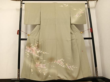 平和屋着物●訪問着　友禅　作家物　枝花文　暈し染め　正絹　逸品　AABI7421ph